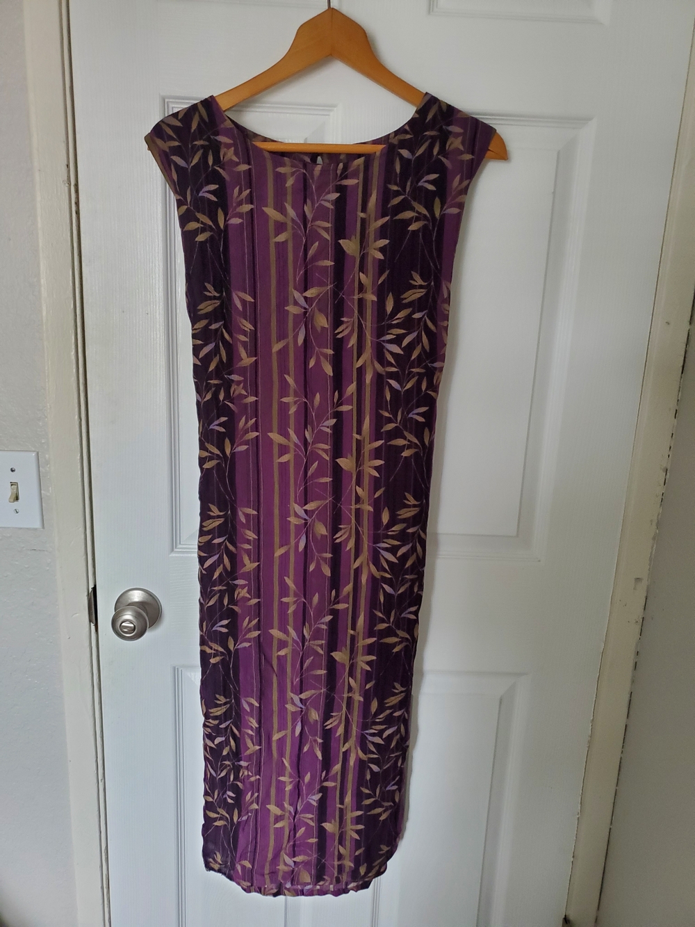 Sag Harbor Purple Striped Maxi Dress with Leaf Motif